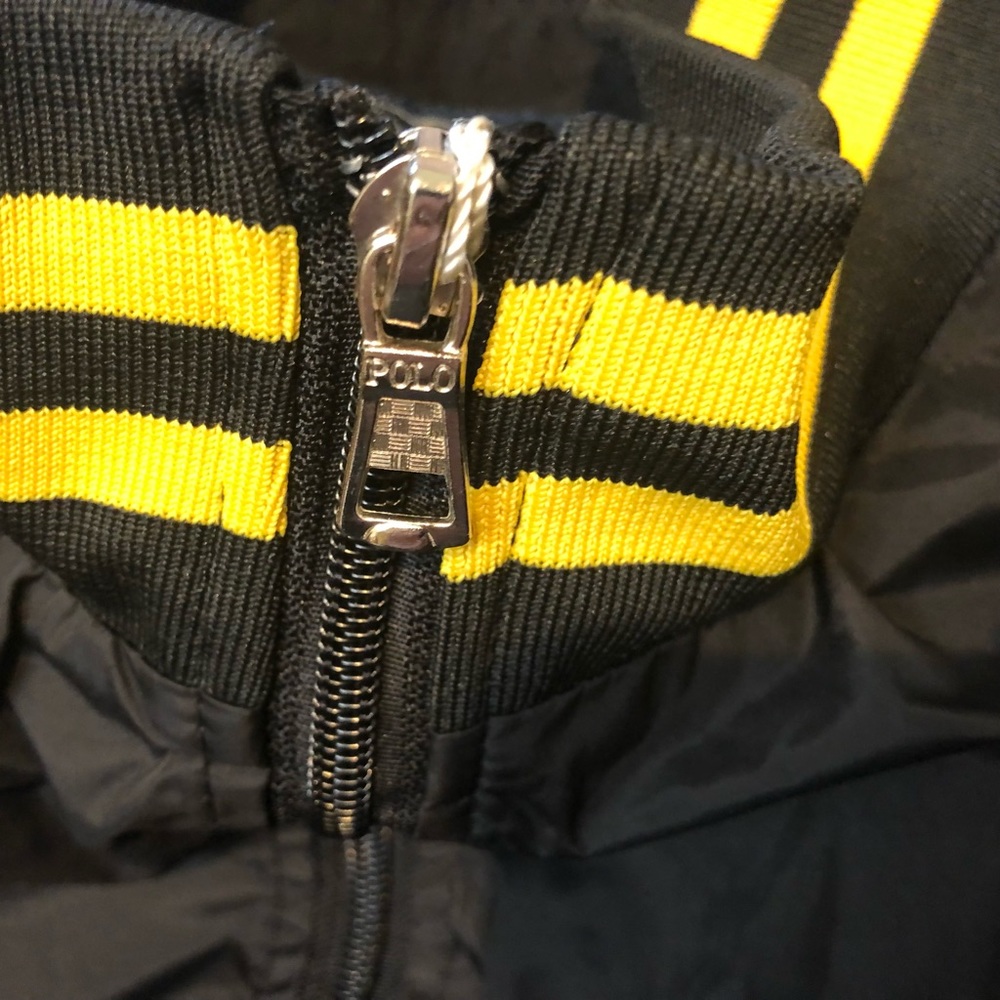 VINTAGE POLO RALPH LAUREN MONOGRAM MEN’S BASEBALL - BOMBER - BLACK AND YELLOW - Picture 4 of 5